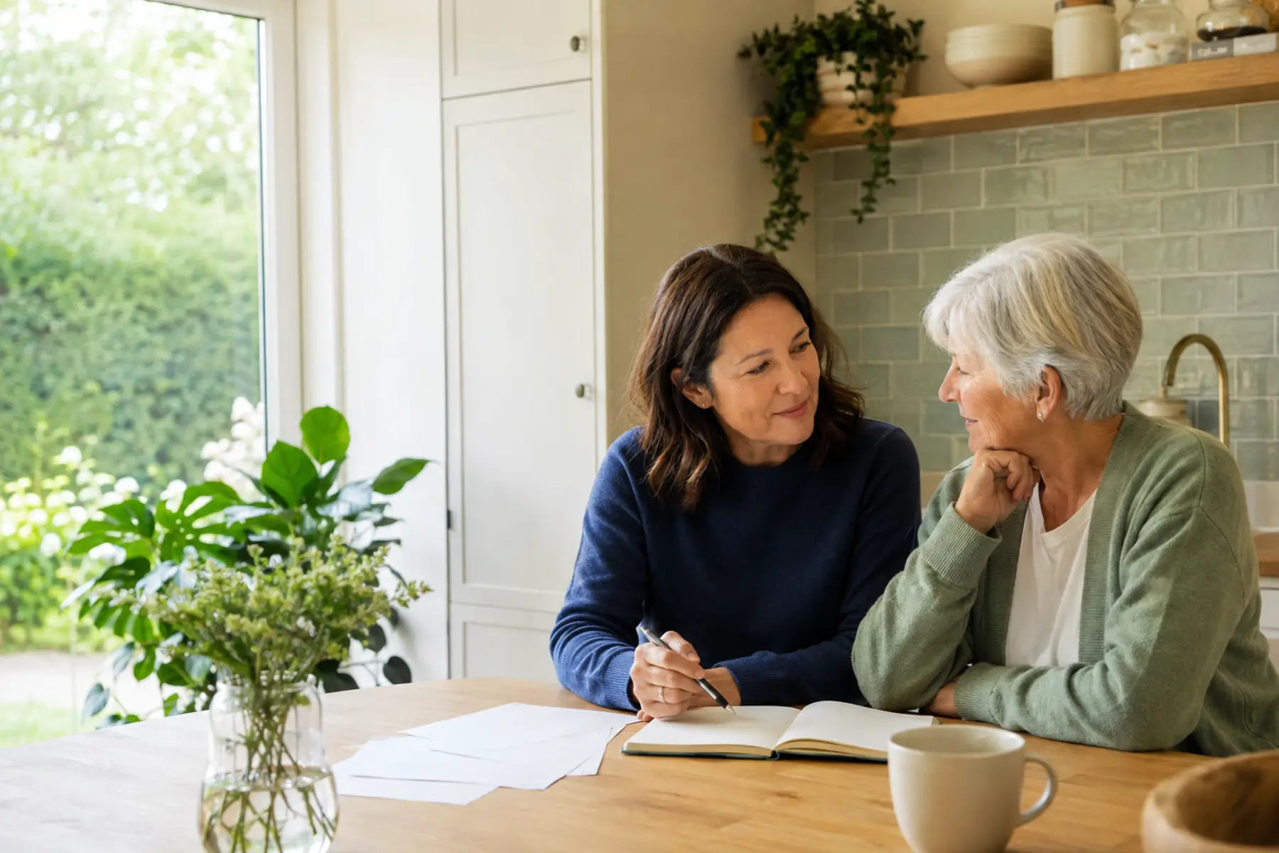 A family carer and her older parent preparing together at a kitchen table